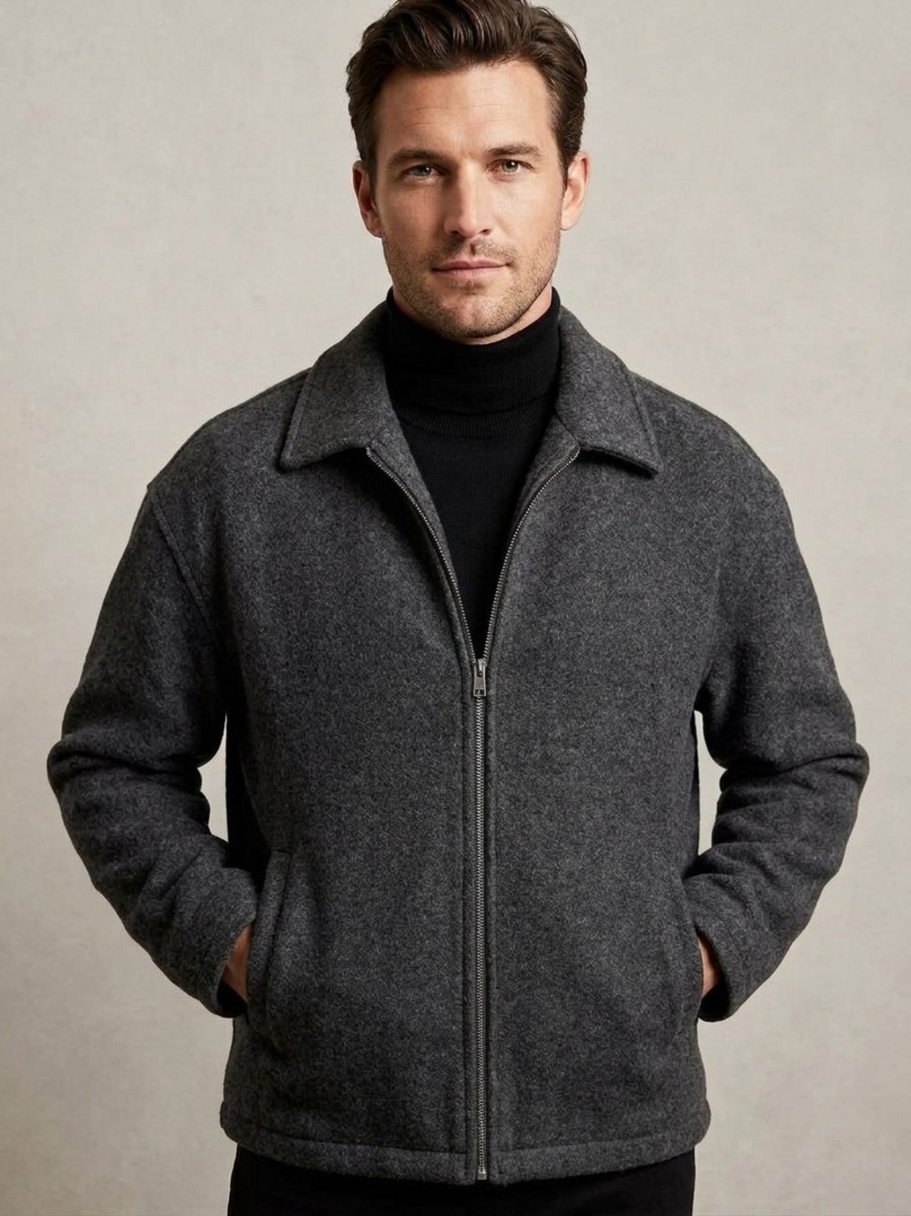 Banana Republic Vintage Wool Cashmere Zip Front Jacket Coat Gray L